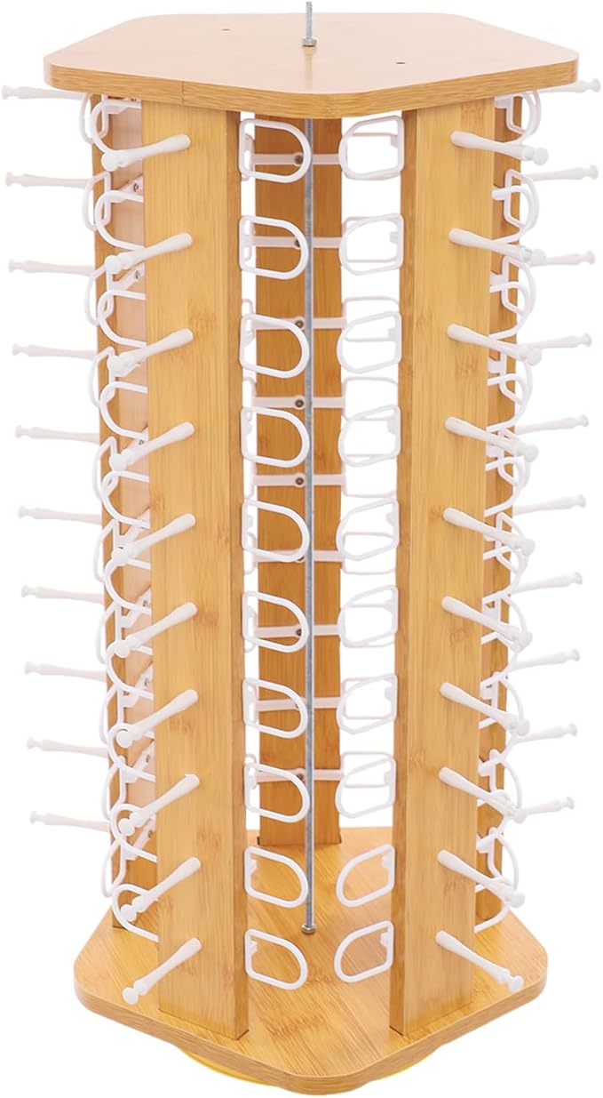 50 Pairs Glasses Rack, 360° Rotating Sunglasses Display Rack, 5-Sided Eyeglasses Storage Organizer, Eyewear Holder, Commercial Sunglasses Display Stand, Log Color