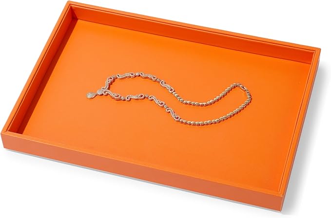 Orange Leather Jewelry Tray Stackable Jewelry Drawer Organizer Trays Necklace Bracelet Holder Watches Storage (Orange)