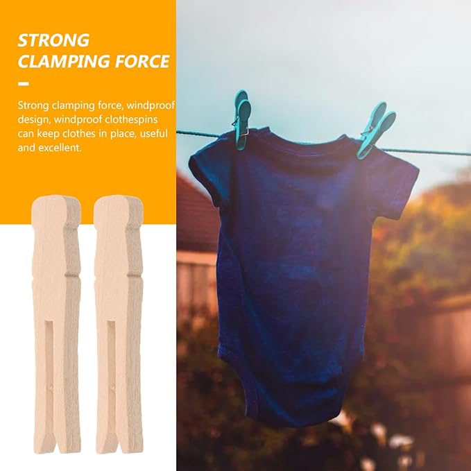 PRETYZOOM 100Pcs Wooden Clothespins, Heavy Duty Clothes Clips Clothesline Clamps Pegs for Home Outdoor Laundry Drying Rack Sock Quilt Crafts, Photo Hanging, Food Bag Sealing