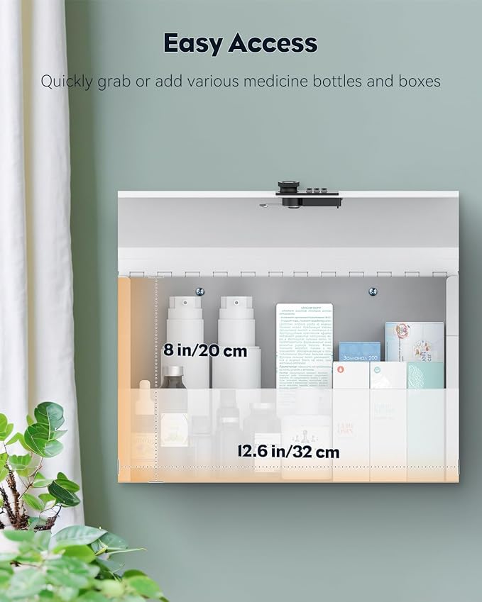 Uniclife Wall Mount Medicine Cabinet with Combination Lock Locking First Aid Cabinet Lockable Medical Cabinet Small Medicine Organizer Secure Steel Wall Cabinet Metal Storage Box, White