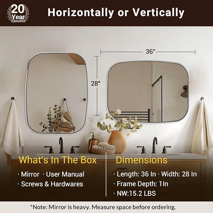 ANDY STAR Polished Chrome Oval Mirrors for Bathroom, 28x36 Inch Oblong Vanity Mirror, Non-Rusting SUS304 Metal Tube Frame, Wall-Mounted Vertically or Horizontally