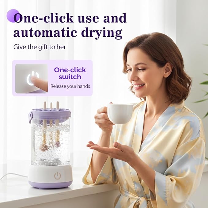 Electric Makeup Brush Cleaner,Automatic Spinning Makeup Brush Cleaner,USB Charging & Deep Cleaning,Portable Cosmetic Brush Cleaner Machine For All Makeup Brush Types (Purple)