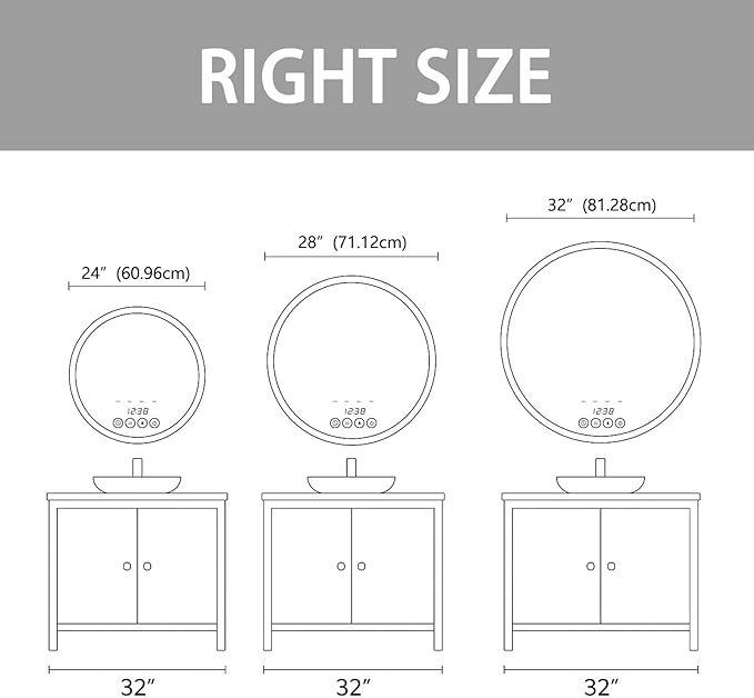 28 Inch Wall-Mounted Round Bathroom Mirror with LED-Lights - Frame Vanity Mirrors (28" x 28", Gold)