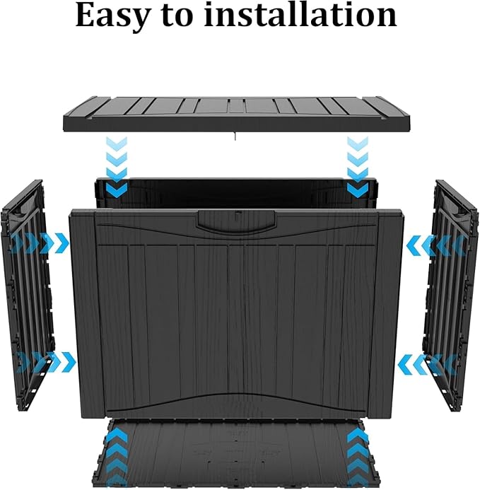 52 Gallon Resin Deck Box Waterproof Outdoor Storage Box for Patio Furniture Pool Accessories Indoor Storage for Cushion Garden Tools, Black