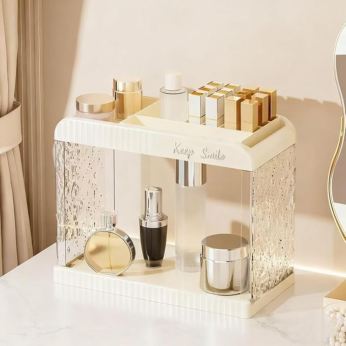 Bathroom Counter Organizer, 2-Tier Acrylic Storage Organizer for Makeup Perfume Lipstick, Skincare Organizers Shelf, Vanity Storage Tray for Bedroom, Living Room, Spice Racks, Coffee Bar