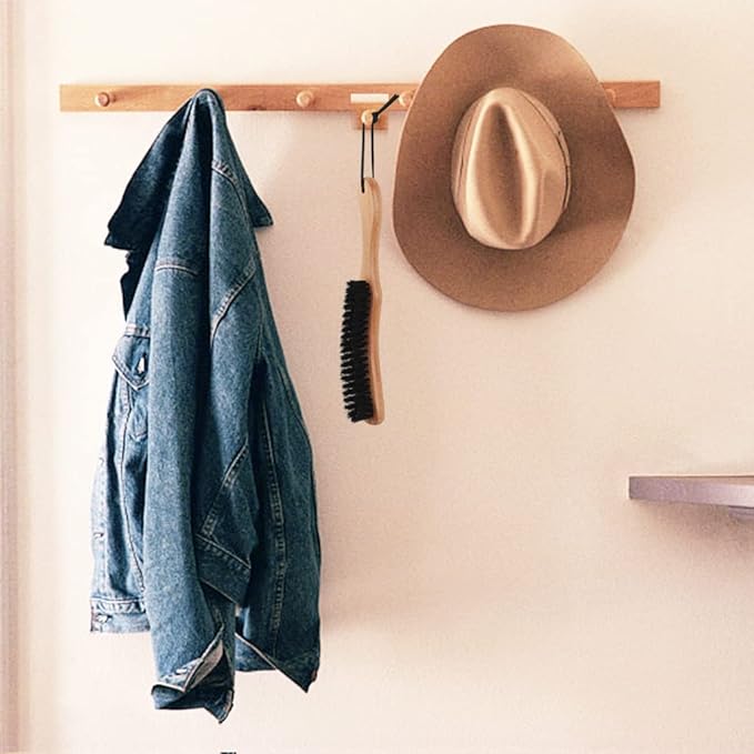 Hat Brush - Felt Hat Brush Clean Cowboy Hat, Fedora Hat & Baseball Cap, Boar Bristle Lint Brush Remove Dog Hair for Suits, Suede, Cashmere, Clothes & Furniture, Beachwood Handle