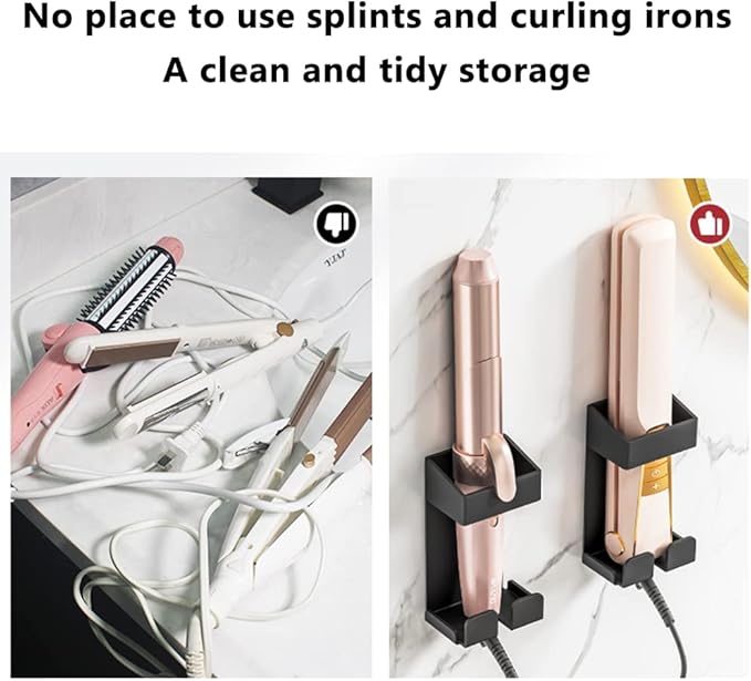 Stainless Steel Wall Mount Hair Tool Holder and Organizer Basket for Hair Dryer, Flat Iron, and Curling Tools
