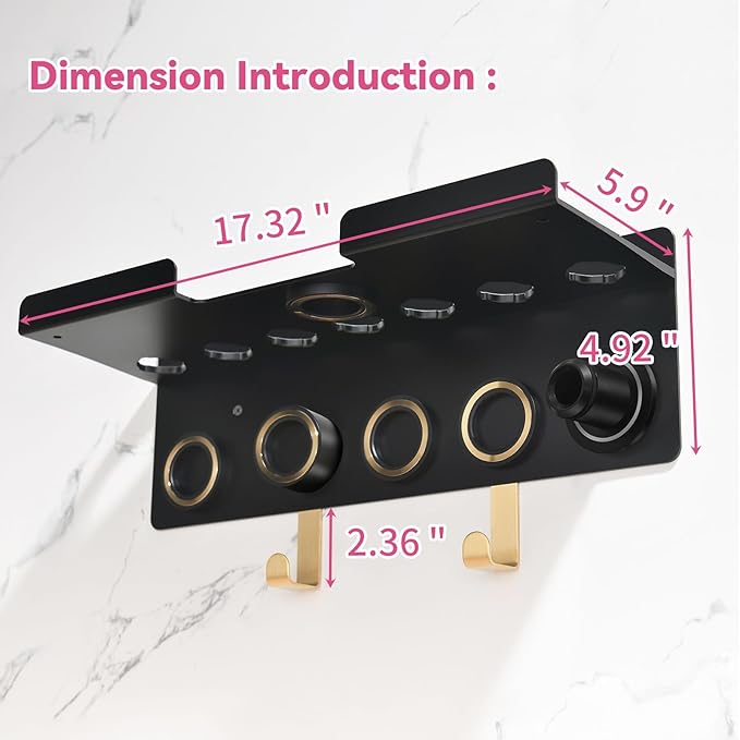 Wall Mount Holder for Dyson Airwrap Styler & HD16 Hair Dryer, 2-in-1 Curling Iron Organizer with Hooks, Magnetic Storage Rack for Accessories Nozzles Barrels Brushes