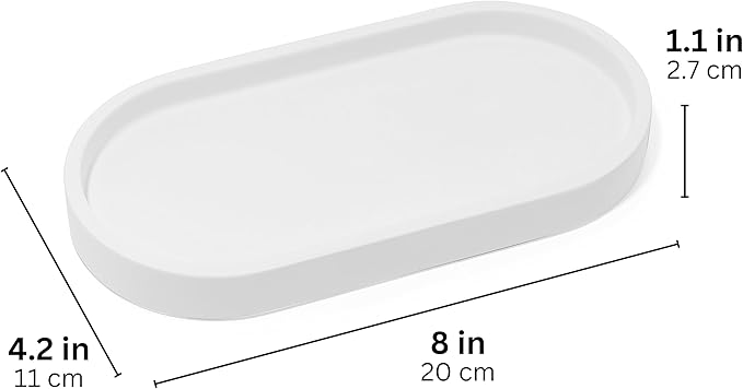 Matte White Round Soap Dispenser Tray, 8” Soap and Lotion Bottle Tray Organizer Plate for Bathrooms, Kitchens, Countertops - Holds 2 Soap Dispensers