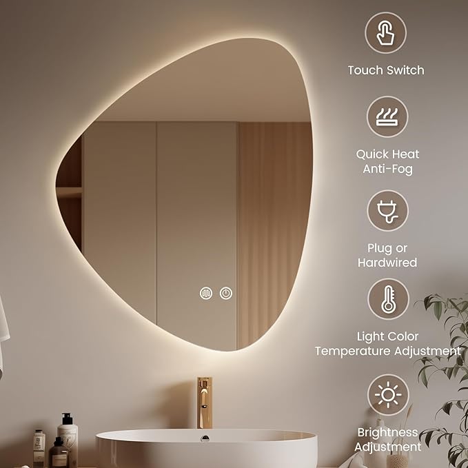 WallBeyond LED Bathroom Mirror with Lights, 19 x 24 Inch Led Bathroom Vanity Mirror for Wall, Anti Fog Mirror for Bathroom, 3 Colors and Dimmable Light
