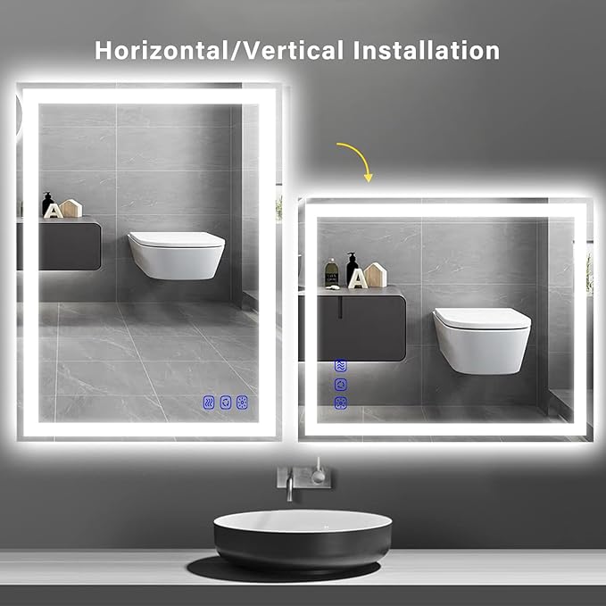 32"x24" LED Bathroom Mirror with Lights Front & Backlit Smart LED Mirror Bathroom Lighted Vanity Mirror Wall-Mounted Design Stepless Dimmable Anti-Fog Shatterproof Memory Function