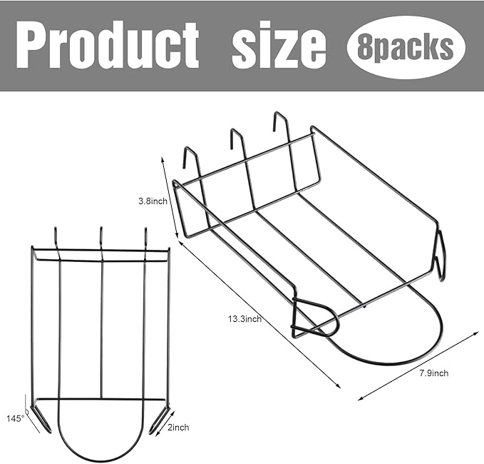 8 Pcs Gridwall Hat Display Rack, Metal Wire Retail Display Shelves Gridwall Organizer Accessories for Grid Panel Displaying Baseball Hats for Home Commercial, Black