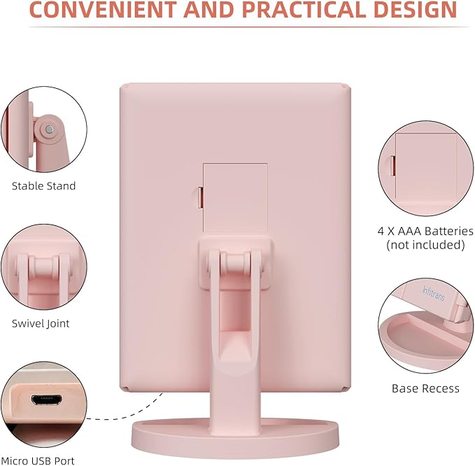 Trifold Makeup Mirror Vanity Mirror with Lights,1X 2X 3X Magnification,Touch Control,Adjustable Rotation,Dual Power Supply,Portable Travel Cosmetic Mirror,Birthday Gifts for Women,Teengirls
