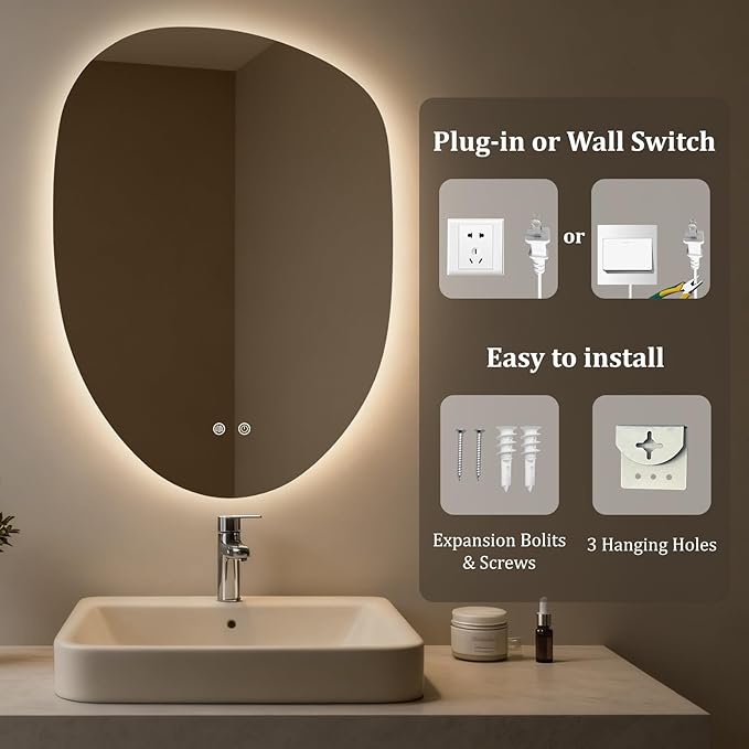WallBeyond LED Bathroom Mirror with Lights, 23 x 32 Inch Led Bathroom Vanity Mirror for Wall, Anti Fog Mirror for Bathroom, 3 Colors and Dimmable Light, Horizontal/Vertical