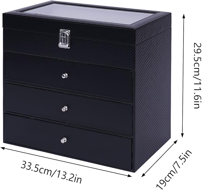 Sunglasses Organizer, Sunglasses Storage Organizer, Eyeglasses Storage Glass Top Lockable Case Organizer Eyeglasses Display Box for Women Men (Black)