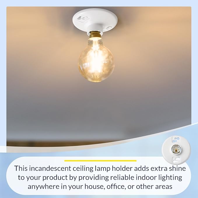 6 Pcs Medium Base E26 Lamp Holder Ceiling Light Sockets White Bulb Socket Incandescent Fluorescent CFL Lamp Holder 660w 250v (Phenolic Resin)