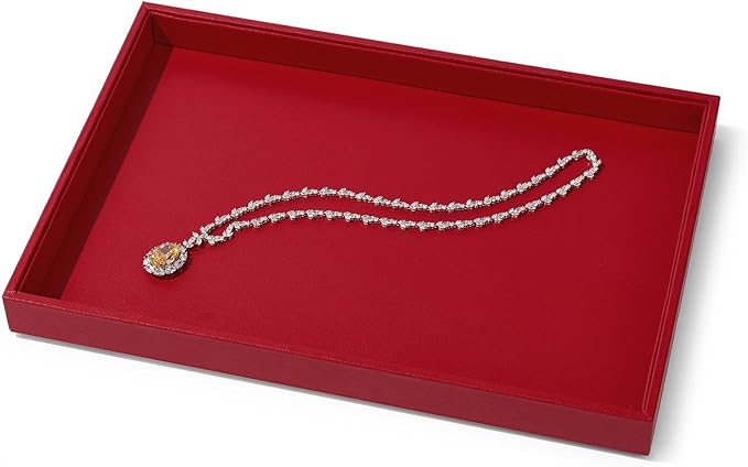 Red Leather Jewelry Tray Stackable Jewelry Display Tray Jewelry Drawer Organizer Tray Necklace Bracelet Tray for Necklace Bracelet Ring Watch Display Storage (Red)