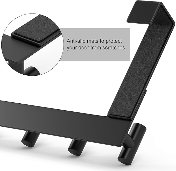 PMMASTO Over The Door Hooks, Fits 1-3/4" Thick Door No Drill Hooks for Closet Bathroom Bedroom Organization, Hanger for Coat Towel Robe (Black, 4 T-Hooks)