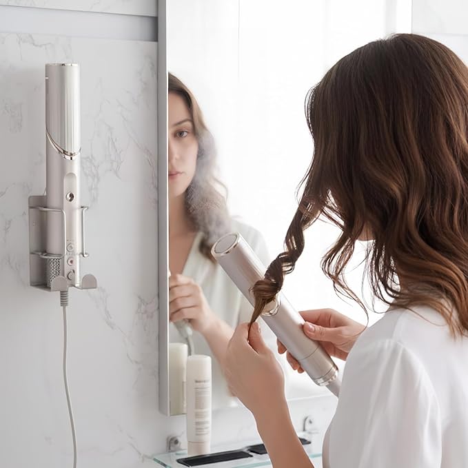 Curling Iron Holder, Stainless Steel Flat Iron Holder Wall Mount, Hair Straightener Holder for Bathroom Storage, Flat Iron Holder Wall Mount Space Saving Hair Tool Organizer Silver BANJEKT