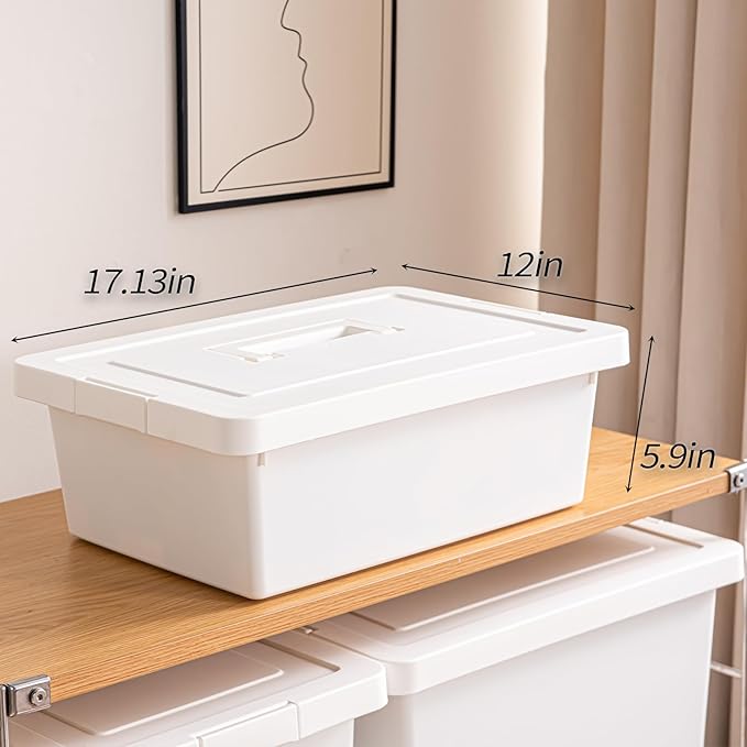 YUNGSHY White Plastic Multipurpose Portable Storage Container Bins Handled Organizer Storage Box with lids Storage Containers and Durable Nestable Closet, Garage, Totes (white, 15Qt. -2Pack)