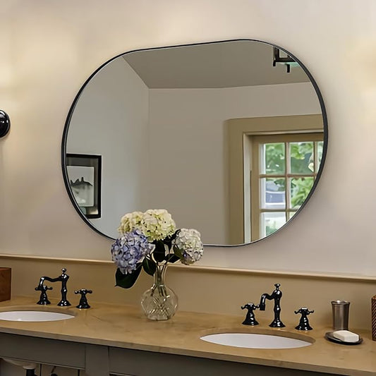 ANDY STAR Oval Bathroom Mirrors, 30x48’’ Double Vanity Mirror, Black Oval Mirrors for Bathroom, Stainless Steel Framed, 1’’ Deep Wall Mounted Vertical/Horizontal