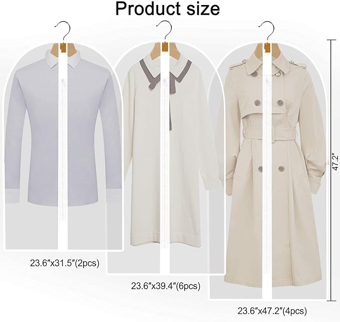 12 Pack Breathable Clothes Covers with Zip, Waterproof Dustproof Garment Covers Bags Dress Bag Covers Damp-proof Mens Suit Storage Bag for Wardrobe Storage and Travel(White)