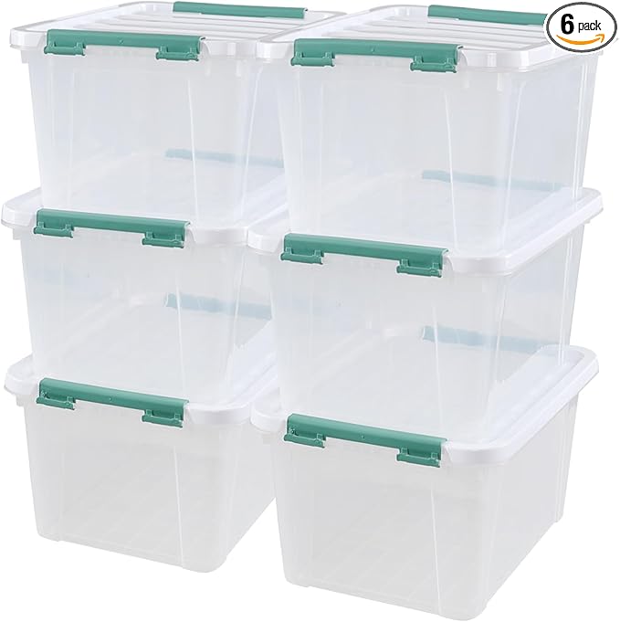 Ramddy 6 Pack 20 Quart Plastic Storage Bins with Lids, Clear Latching Container Box