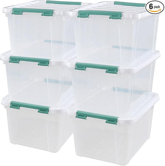 Ramddy 6 Pack 20 Quart Plastic Storage Bins with Lids, Clear Latching Container Box