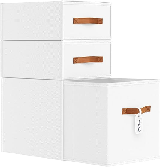 DIMJ Closet Organizers and Storage - Fabric Storage Bins with Drawers Stackable Closet Bins with Labels for Clothes, Sweaters, Bedding, Collapsible Storage Cubes for Bedroom, Living Room, Shelf