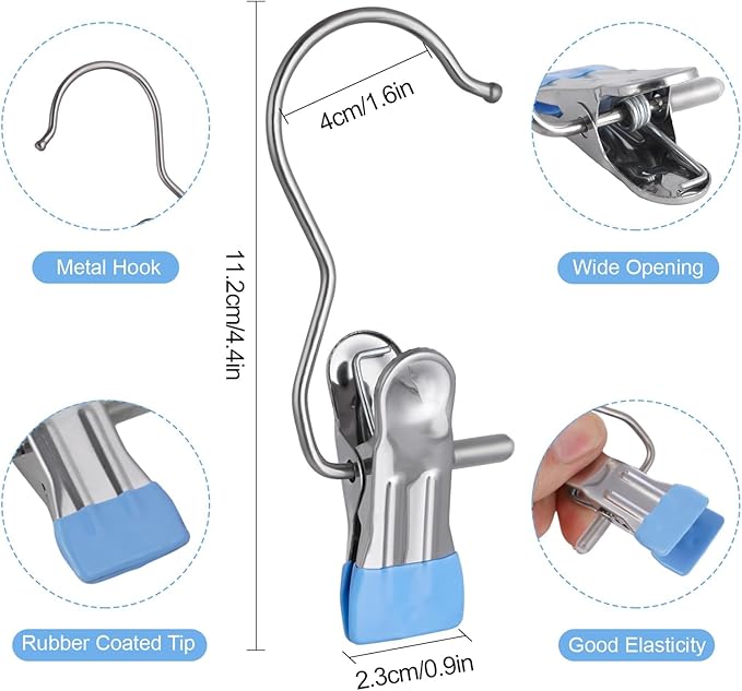 50PCS Space-Saving Clothespin Hat Pants Storage Hanging Travel Hook, Portable 360° Rotating Stainless Steel Hanging Hook Clips Towel Clips,Laundry Hooks Hanging Clips with Clips for Home and Travel
