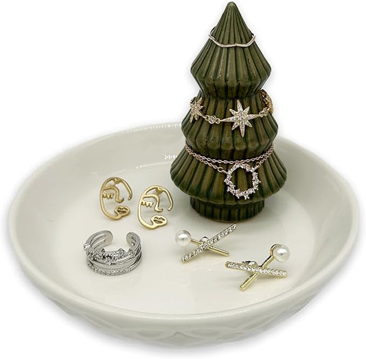 Moss Green Christmas Tree Ring Dish, Jewelry Holder, Jewelry Holder Dish, Christmas Tree Decor, Thanksgiving, Christmas