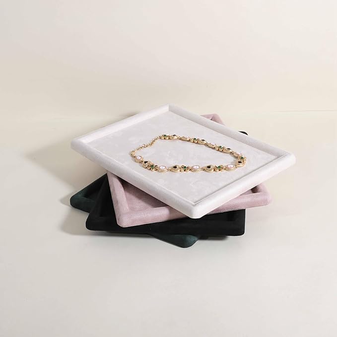 Rectangle Jewelry storage organizer plate, Velvet Jewerly display tray, Empty showcase tray for Necklace Bracelet Ring Earring【Beige-Medium, 11.8 x 8.7 in 】