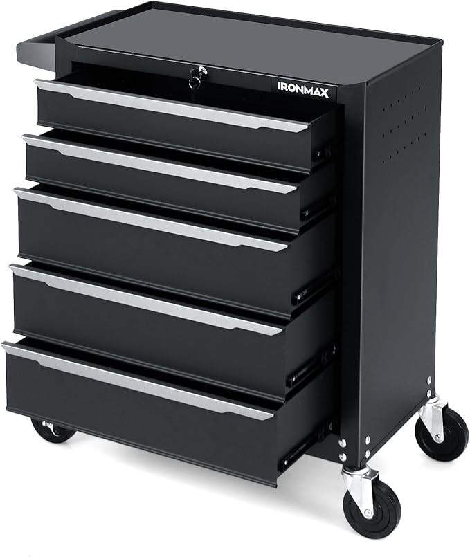 IRONMAX 5-Drawer Tool Chest with Wheels, Rolling Tool Storage Organizer Toolbox with Locking System & Liner, Metal Tool Cabinet for Warehouse, Garage, Workshop, Household