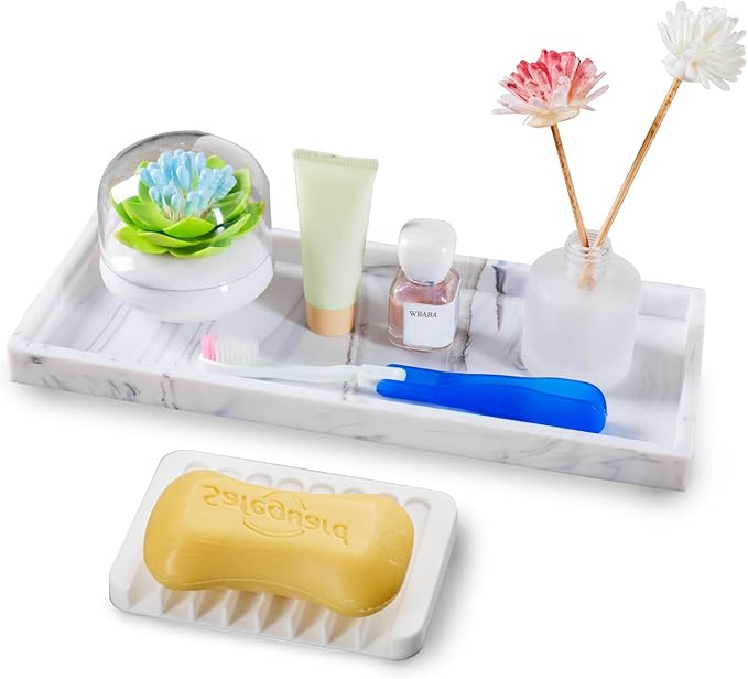 Bloss Bathroom Vanity Tray with Soap Dish Holder - 11.8" Silicone Counter Trays for Kitchen, Bathroom, Toilet, Perfume, Jewelry,Candle, Key,Dresser