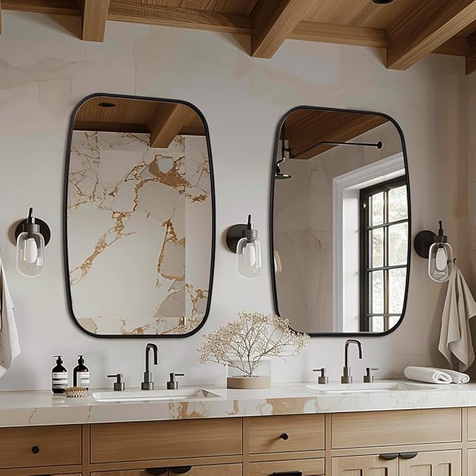 ANDY STAR Black Oval Mirrors for Bathroom, 28x36 Inch Oblong Bathroom Mirrors for Over Sink, Modern Metal Vanity Mirror, Non-Rusting SUS304 Metal Tube Frame, Wall-Mounted Vertically or Horizontally