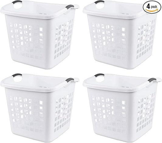 2 Bushel Extra Large Square Plastic Laundry Basket, 72 L Large Plastic Clothes Laundry Basket with Handle, White, Set of 4