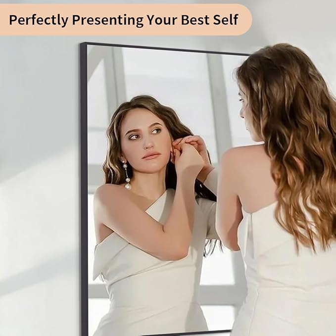 Koonmi Black Rectangle Wall Mirror, 24x32 Inch Bathroom Mirror, Aluminum Frame Vanity Mirror for Entryway, Living Room, Bedroom Bathroom, Hangs Horizontally or Vertically