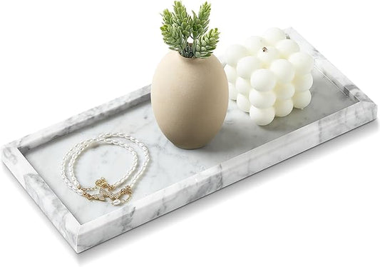 Luxury Natural Small Marble Tray for Bathroom Vanity and Kitchen Sink, Stone Countertop Organizer for Soap Dispenser, Jewelry, Perfume, Candle, Ring, Home Decor, Non-Resin Non-Ceramic
