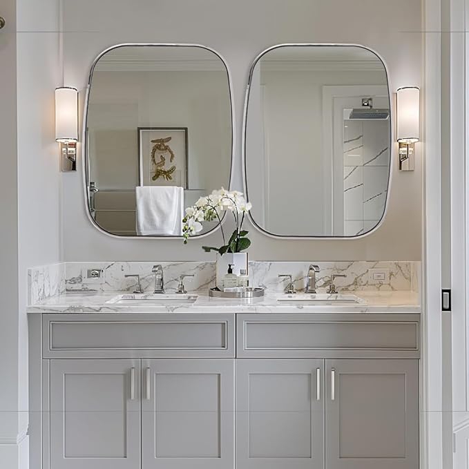 ANDY STAR Polished Chrome Oval Mirrors for Bathroom, 28x36 Inch Oblong Vanity Mirror, Non-Rusting SUS304 Metal Tube Frame, Wall-Mounted Vertically or Horizontally