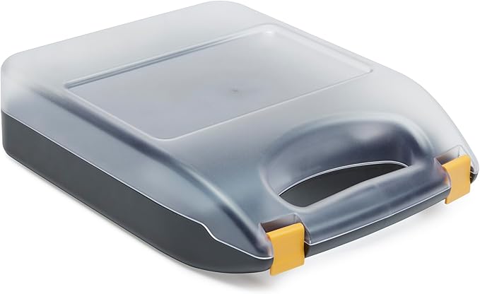 Amazon Basics Battery Organizer with Tester, Wall-Mounted Design, Handle Holds 110 Batteries,9.37 x 11.69 x 2.91 inches Clear/Black