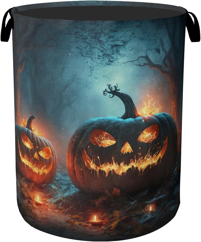 Pumpkin Halloween Laundry Basket - Heavy Duty 60L Dirty Clothes Organizer, Water Resistant Foldable Hamper for Men Women