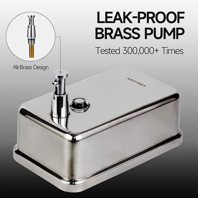 Commercial Soap Dispenser Wall Mount, Polished Stianless Steel Finish Manual Liquid Soap Dispenser - 37oz (1100ml) Model AD1003