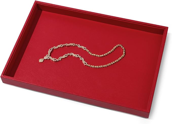 Red Leather Jewelry Tray Stackable Jewelry Display Tray Jewelry Drawer Organizer Tray Necklace Bracelet Tray for Necklace Bracelet Ring Watch Display Storage (Red)