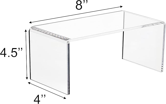 Jusalpha 4 PC Clear Acrylic Risers, Acrylic Display Risers Shelf Showcase Fixtures for Jewelry, Display Stand for Amiibo Funko POP Figures, Cupcakes, Food Display, Cabinet- (8''x 4''x 4.5'', 4 sets)