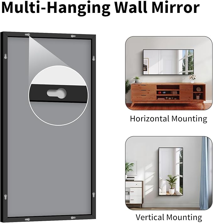 Koonmi Black Framed Bathroom Mirror - Shatterproof 24"x48" Tempered Glass, HD No Distortion, Horizontal/Vertical Mount, Modern Matte Aluminum Alloy Frame