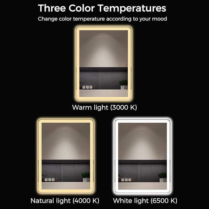 24"x32" LED Bathroom Vanity Mirror with Lights, Anti-Fog, Dimmable, Lighted Bathroom Mirror for Wall, Rounded-Corner, Memory Function, 5mm Shatter-Proof Tempered Glass, Backlit & Front Lit