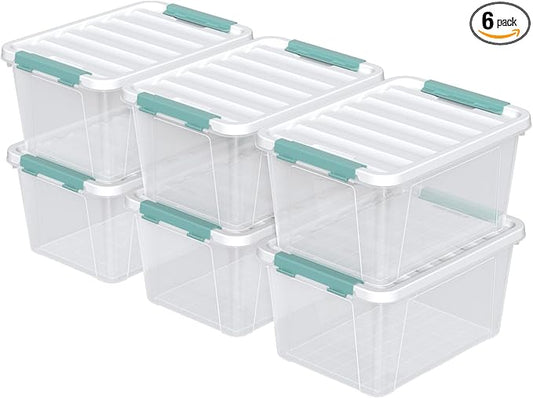 Saedy 20 Quart Plastic Storage Bins with Latching Lids, 6 Packs Clear Container Box for Storage