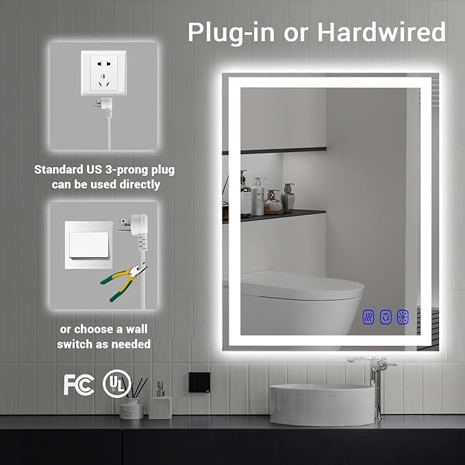 32"x24" LED Bathroom Mirror with Lights Front & Backlit Smart LED Mirror Bathroom Lighted Vanity Mirror Wall-Mounted Design Stepless Dimmable Anti-Fog Shatterproof Memory Function
