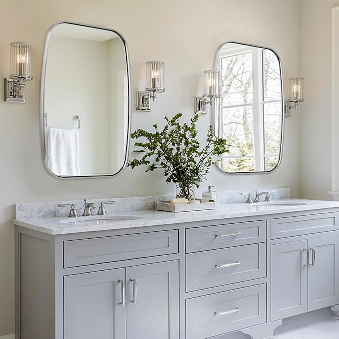 ANDY STAR Brushed Nickel Oval Bathroom Mirror for Over Sink, 24x36 Inch Bathroom Vanity Mirror with Unique Oblong Tube Metal Frame-Modern Clean Design with Anti-Rust Stainless Steel Frame
