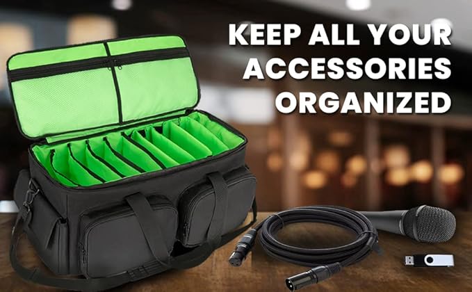 SAVIOUR DJ Cable File Bag, Detachable Padded Bottom and Adjustable Dividers, Stores Music, Audio, and Visual Cabling, Portable Travel Storage and Studio Organization (Green)